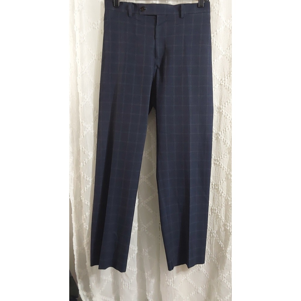 Lauren Ralph Lauren Mens Navy Blue Plaid Dress Pants 38W x 30L Stretch Trousers